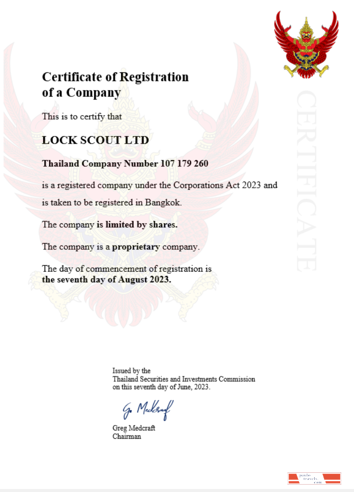 Thailand business registration certificate Word and PDF template